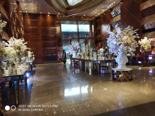The Ritz Banquet Moti Nagar lobby with fresh flowers