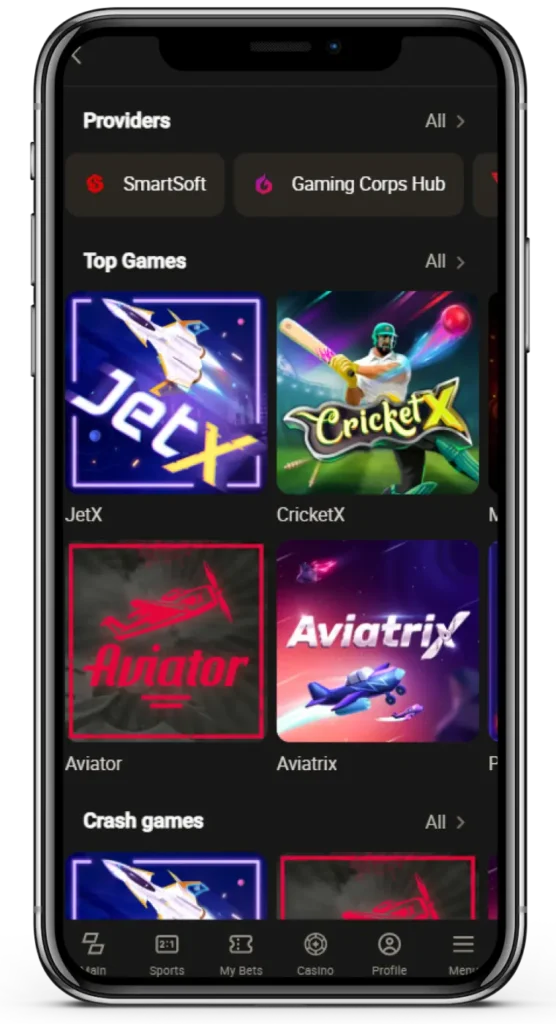 Section of Parimatch casino site with Aviator game